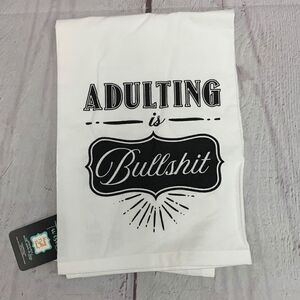 NWT Twisted Wares Hang Tight Towel Adulting is BS Kitchen Linen Towel White